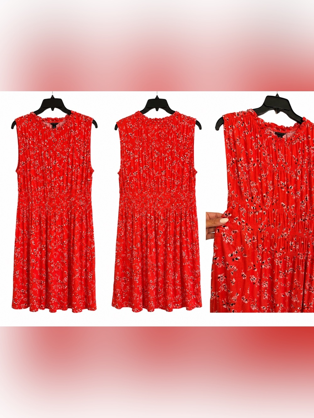 Ann Taylor Red Floral Sleeveless Mini Dress